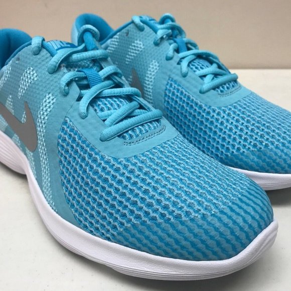 Girls 6.5 Youth Nike Revolution 4 943306 400 Aqua Blue Silver Sneakers New - Picture 2 of 5
